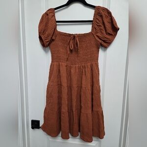Elegant Brown Smocked Dress